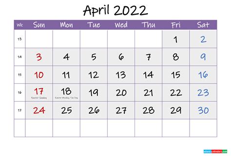 2022 Calendar Printable April